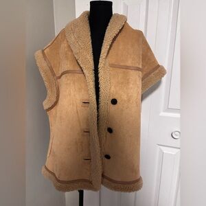 Avec Les Filles Relaxed Sherpa Vest Suede Anthropologie Camel Size Medium